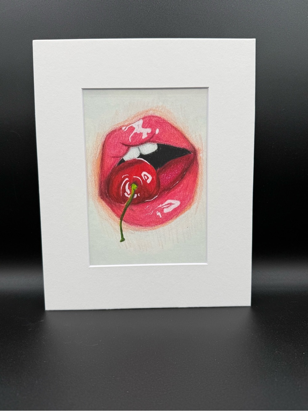 8”x10” Matted Print of Pink Lips & Cherry